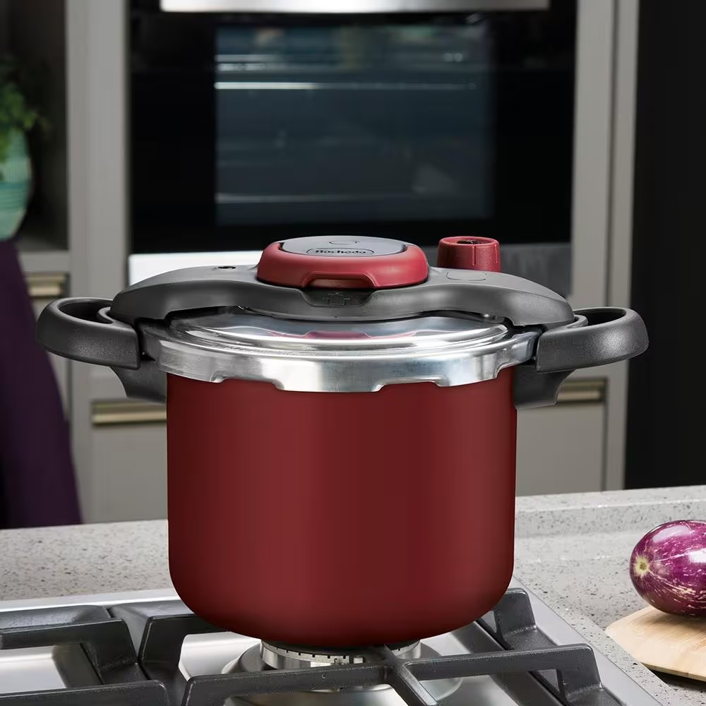 Panela de Pressão 4 5 L Rochedo Clipso Fechamento Externo em Alumínio com Revestimento Antiaderente e 5 Sistemas de Segurança Vermelha - Versátil