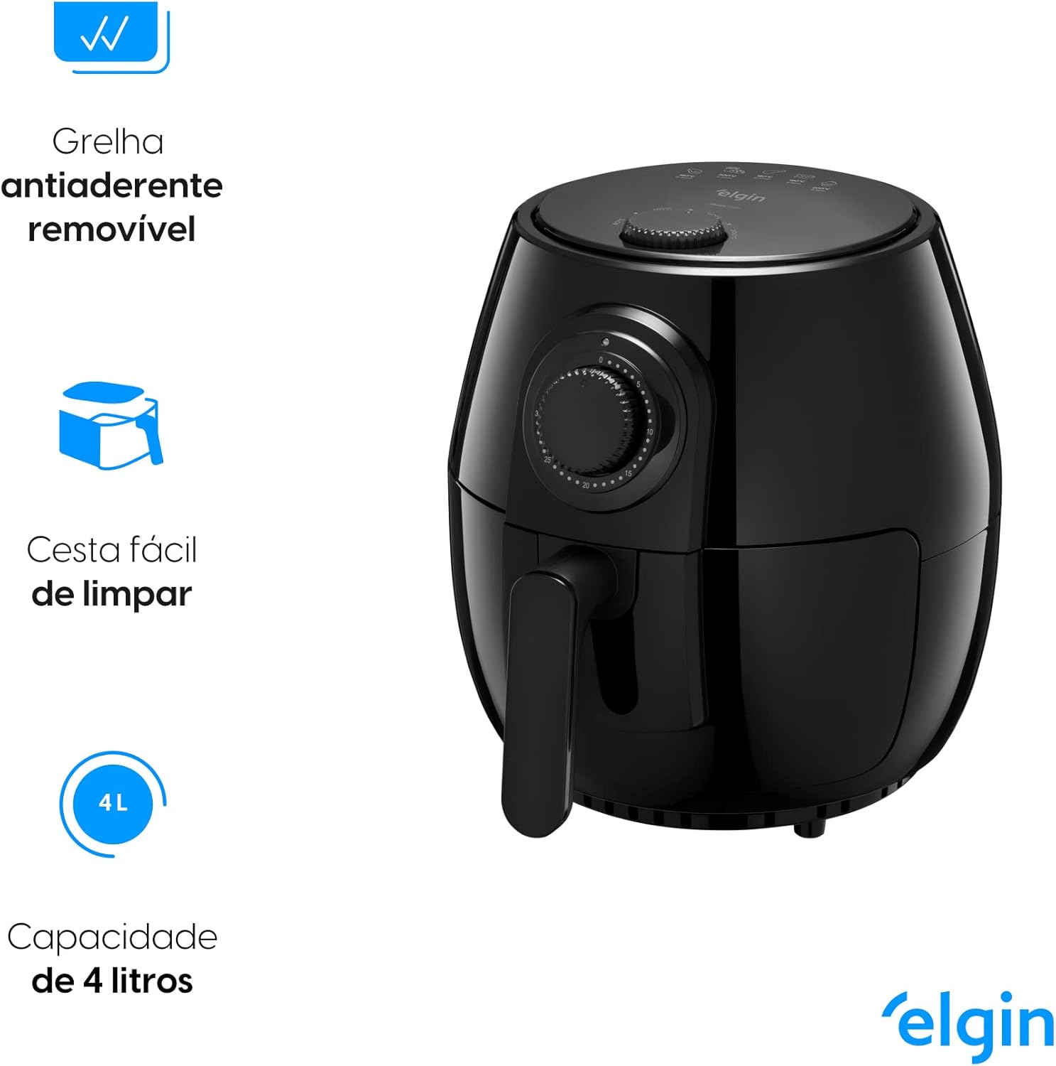Fritadeira Elétrica Quick Fryer Elgin 4 Litros Preta com cesta removível Airfryer - Elegante