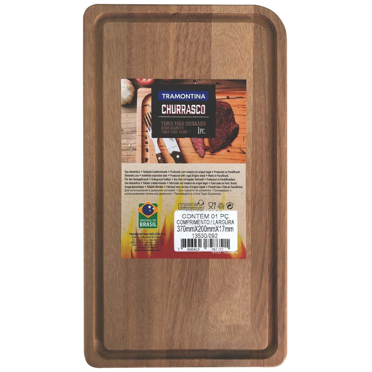 Tábua Tramontina Retangular em Madeira com Acabamento Natural Lixado - Exclusivo