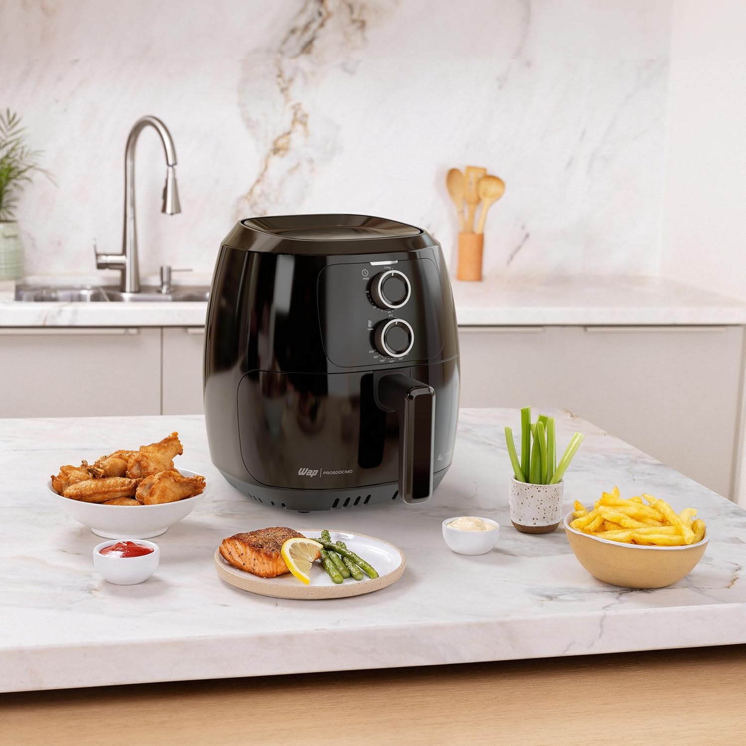 WAP Fritadeira Elétrica Air Fryer FAMILY WAFF2 P 4 Litros Preto Revestimento Antiaderente 1500W - Premium