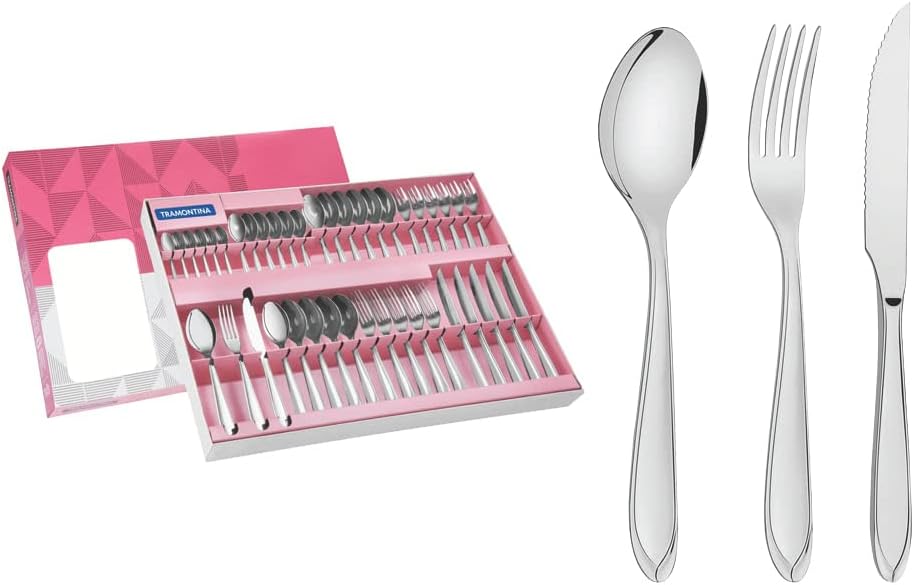 Faqueiro Aço Inox com Faca para Churrasco com 42 Peças Tramontina Laguna. - Versátil