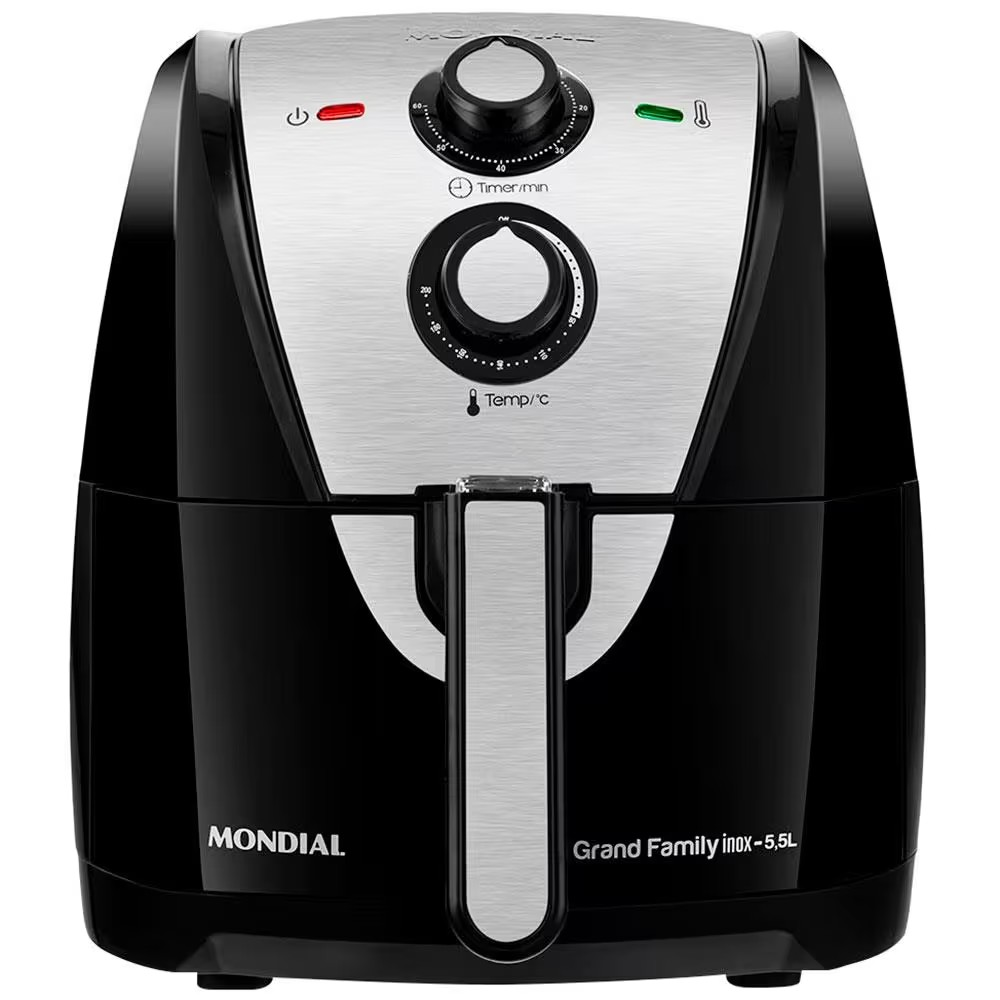 Fritadeira Elétrica Sem Óleo Air Fryer Mondial Grand Family AF 55I 5 5L – Preta/Inox - Elegante