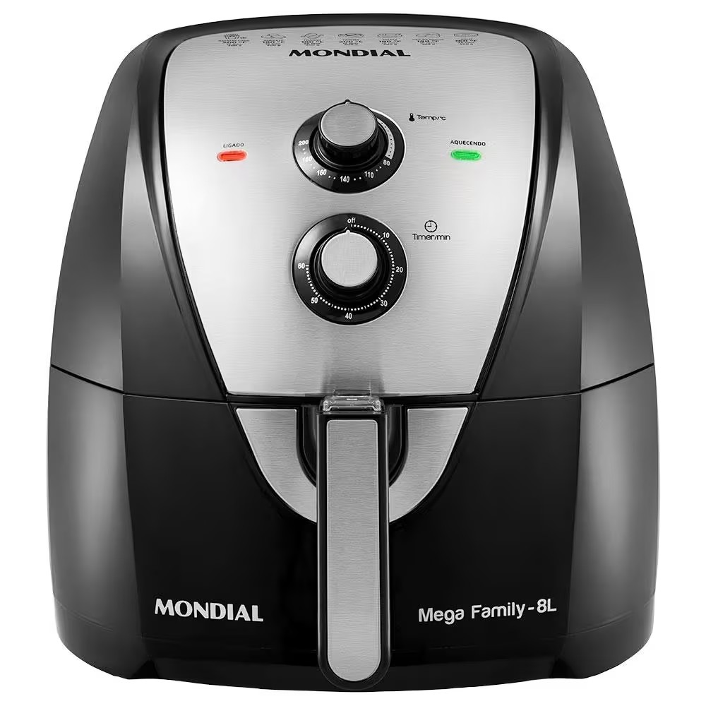 Fritadeira Elétrica Sem Óleo Air Fryer Mondial Mega Family AFN 80 BI 8L – Preta/Inox - Elegante
