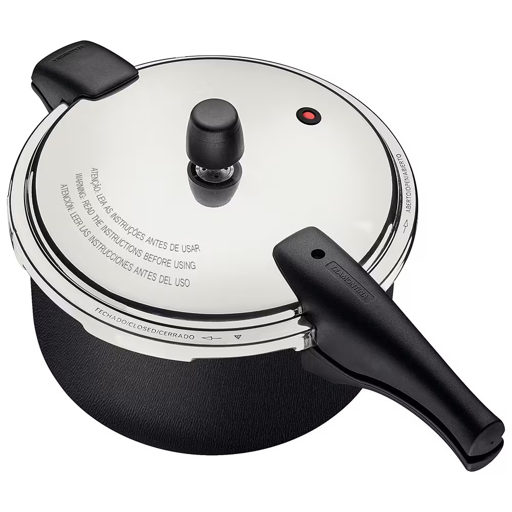 Panela de Pressão 6 L Tramontina Vancouver com Fechamento Externo Revestimento Antiaderente Starflon T1 e Tampa Polida Grafite - Moderno