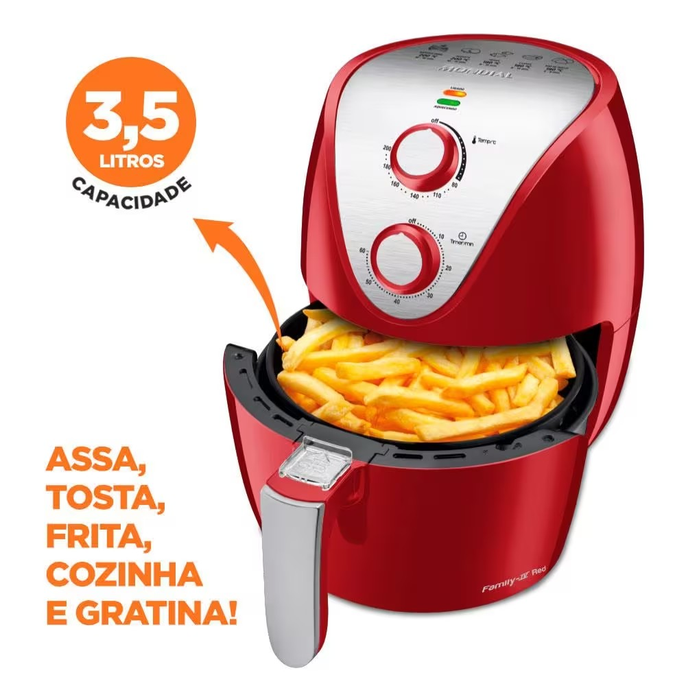 Fritadeira Elétrica Sem Óleo Air Fryer Mondial AF 32 RI 3 5L Vermelha/Inox - Alta Performance