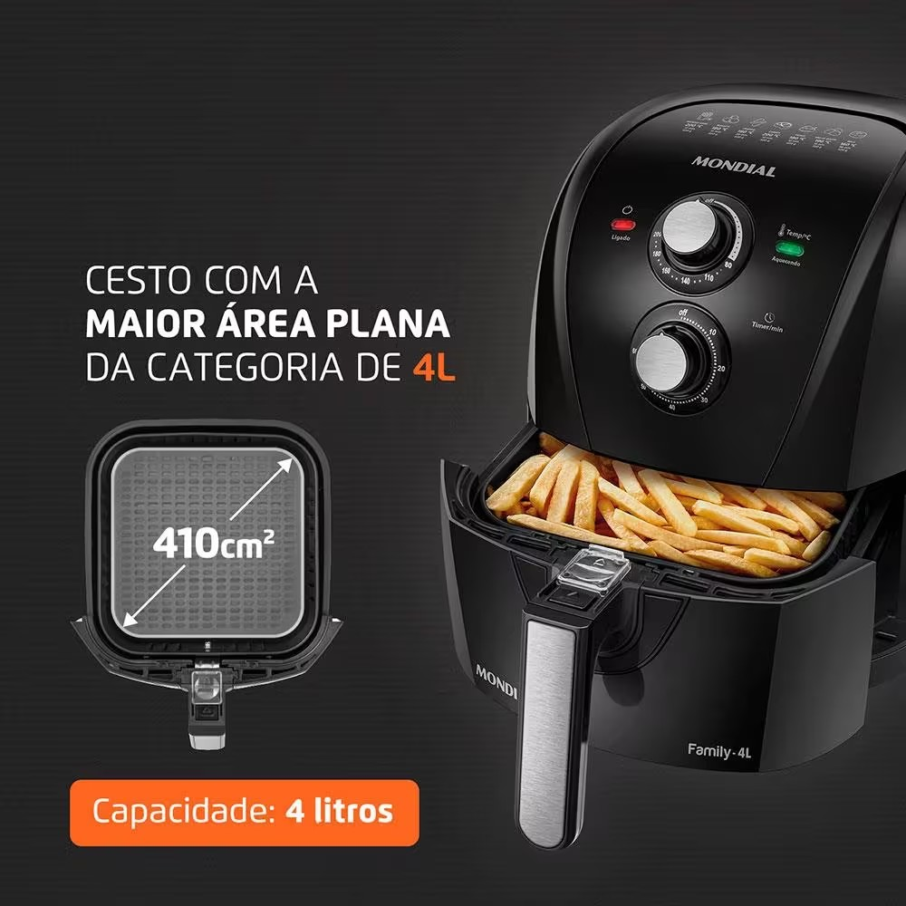 Fritadeira Elétrica Sem Óleo Air Fryer Mondial Family AFN40FB 4 L – Preta - Completo