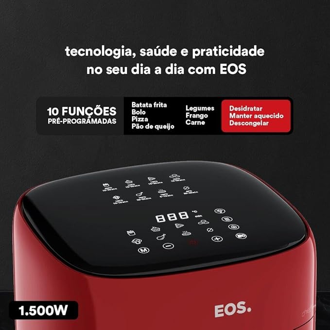 Fritadeira Sem Óleo Air Fryer Eos Chef Gourmet 6.2 Litros Compacta Digital Vermelho Eaf60v - Versátil