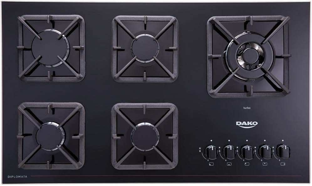 Cooktop a Gás 5 Bocas Preto com Mesa de Vidro e Tripla Chama Dako Diplomata Bivolt - Elegante
