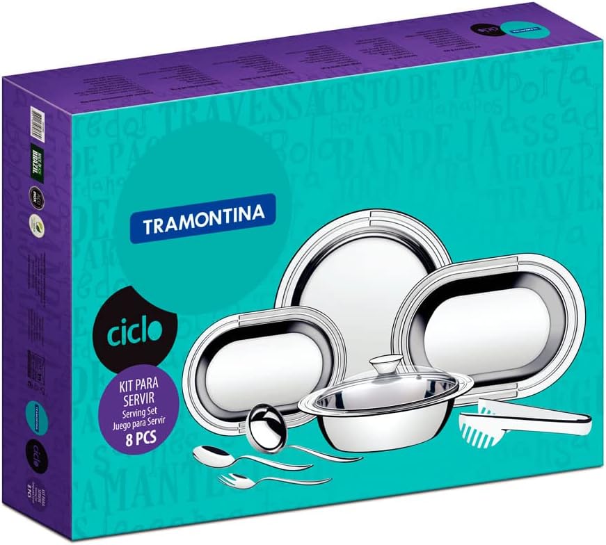 Kit para Servir Aço Inox com 8 Peças Tramontina Ciclo Prata - Alta Performance