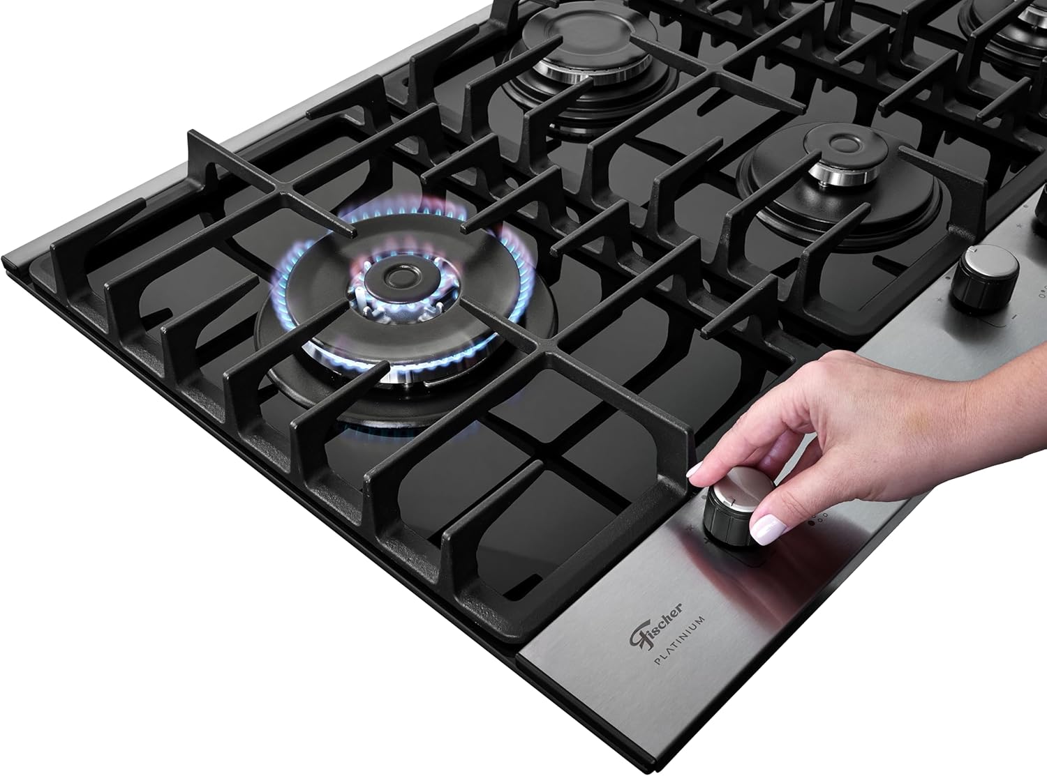 Cooktop à Gás Fischer 5 Bocas Platinium Mesa Vidro Preto 33810 92122 - Elegante