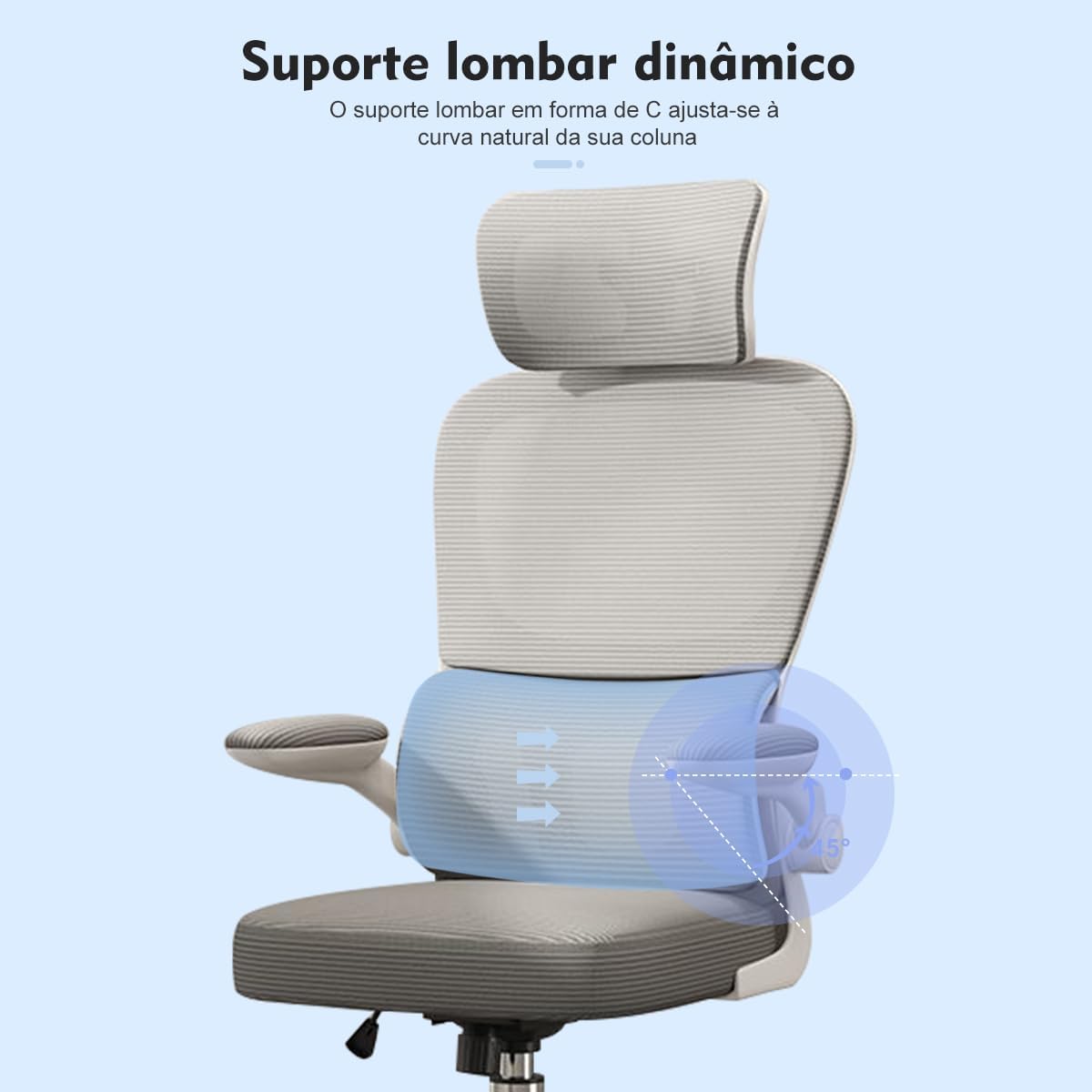 Cadeira de escritório design ergonômico com suporte lombar independente malha respirável e encosto de cabeça ajustável - Elegante
