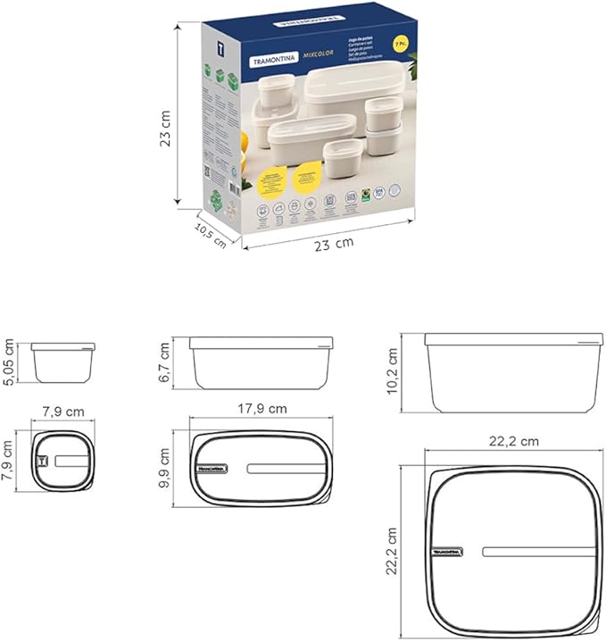 Jogo de Potes Tramontina MixColor em Polipropileno Cinza 7 Peças - Completo