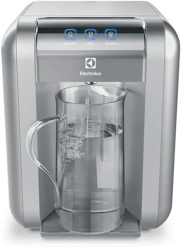 Purificador de Água Gelada Fria e Natural Elétrico Compacto Eletronico placa Electrolux cinza prata com Painel Touch Bivolt PE11X - Premium