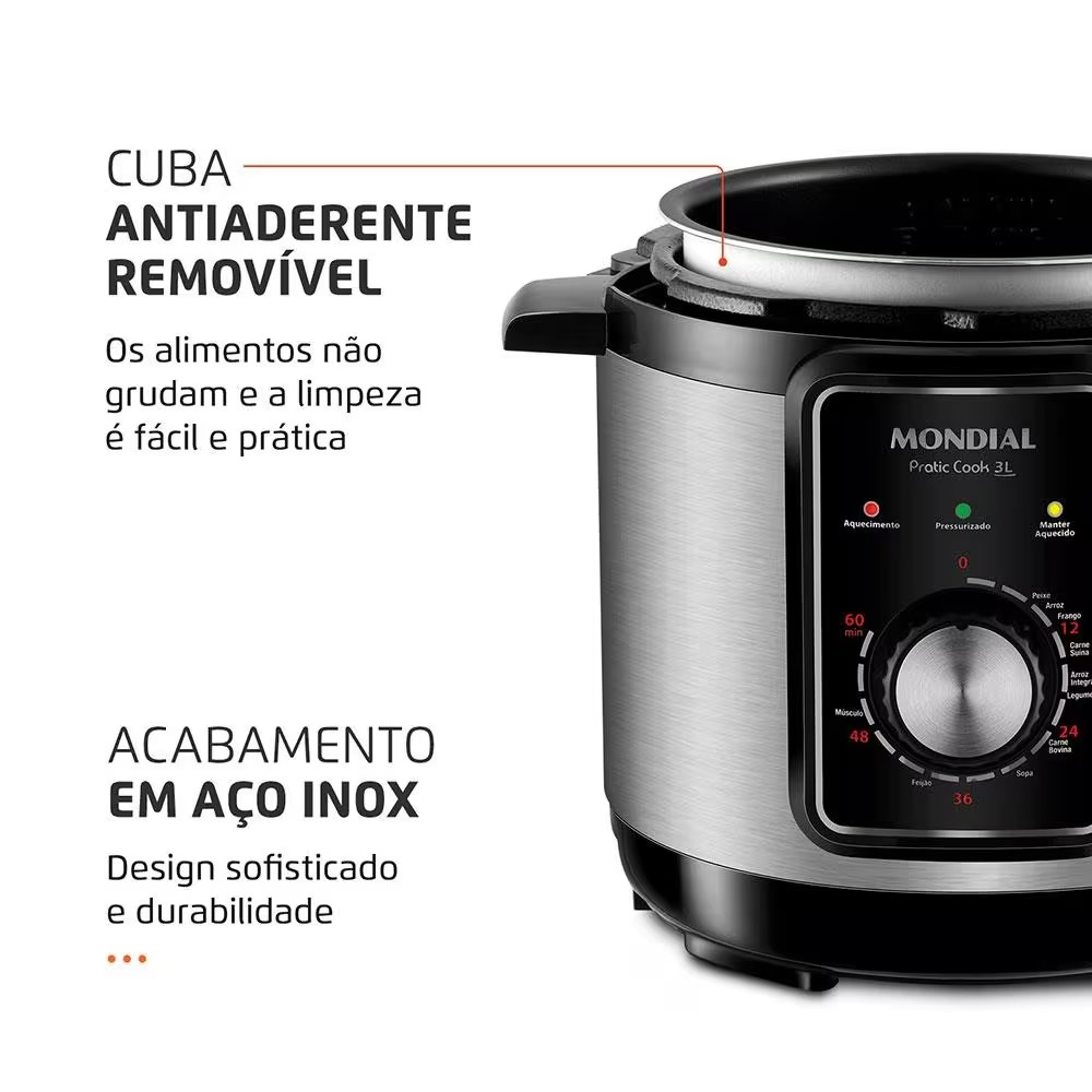 Panela Elétrica de Pressão Mondial PE 47 Pratic Cook 3L Inox - Alta Performance