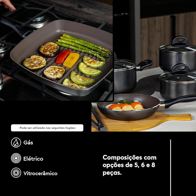 Brinox Jogo de Panelas 8 Peças Ceramic Life Smart Plus Vanilla - Premium