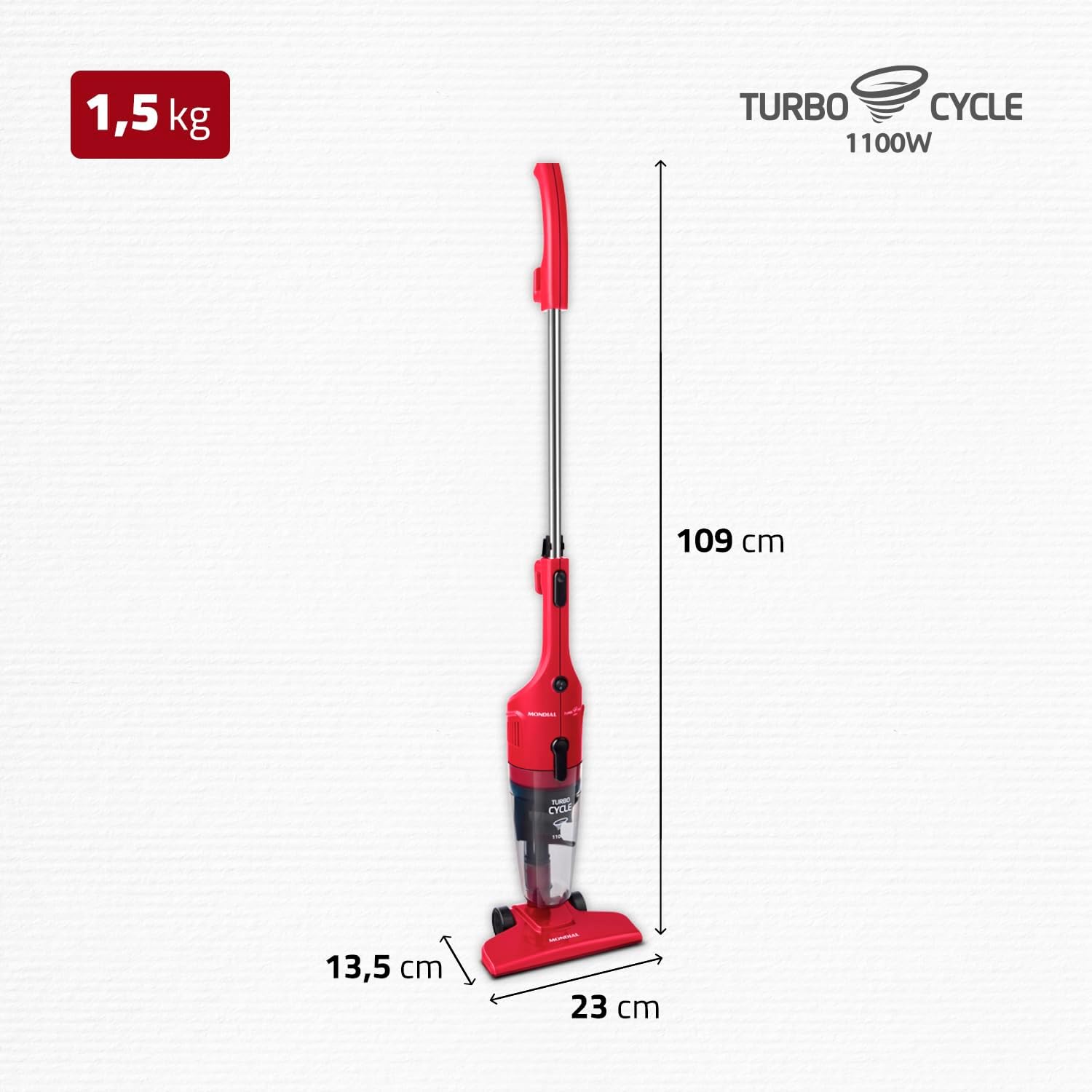 Aspirador de Pó Turbo Cycle Mondial Vermelho/Preto 1100W 220V AP 36 - Elegante