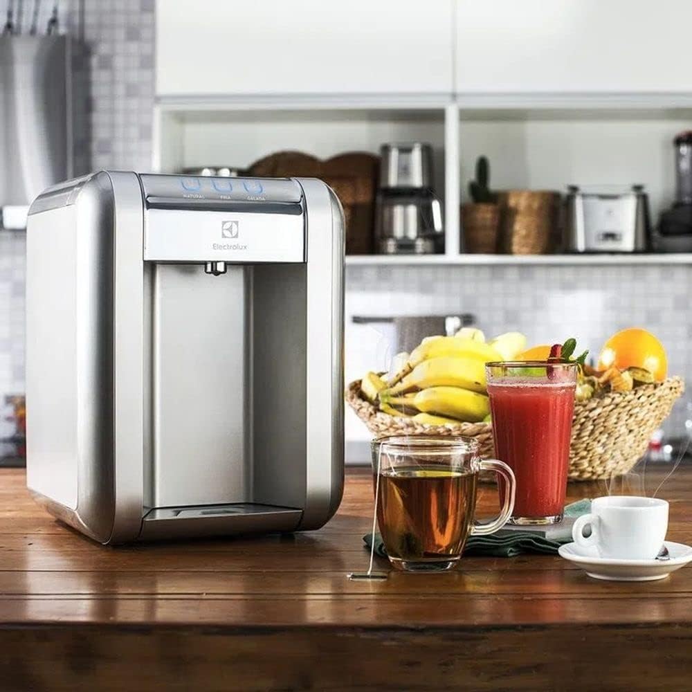 Purificador de Água Gelada Fria e Natural Elétrico Compacto Eletronico placa Electrolux cinza prata com Painel Touch Bivolt PE11X - Premium