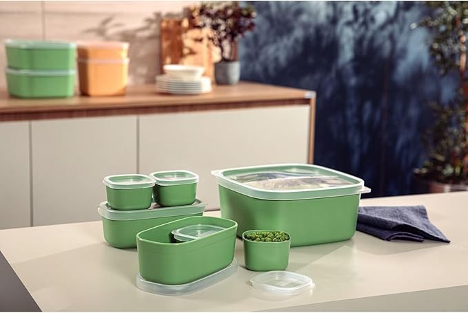 Conjunto de Potes Tramontina Mixcolor em Polipropileno Verde Sálvia com Tampa Transparente 7 Peças - Versátil