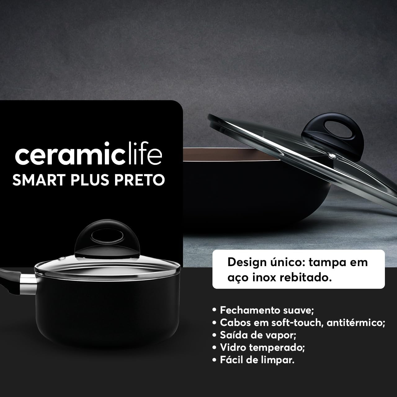 Brinox Jogo de Panelas 8 Peças Ceramic Life Smart Plus Vanilla - Premium