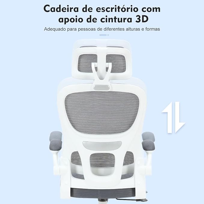 Cadeira de escritório design ergonômico com suporte lombar independente malha respirável e encosto de cabeça ajustável - Elegante