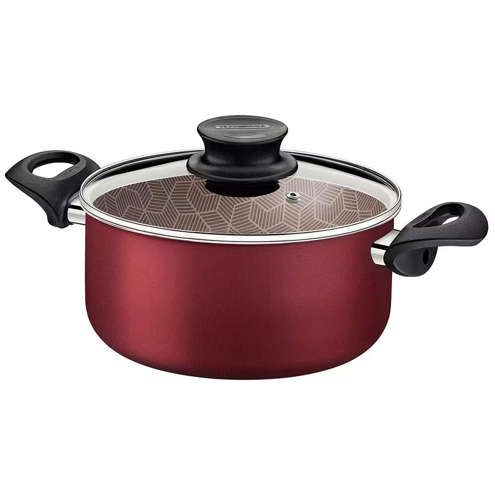 Conjunto de Panelas 7 Peças Tramontina Paris com Antiaderente Starflon Max e Tampas de Vidro com Saída de Vapor Cereja - Alta Performance