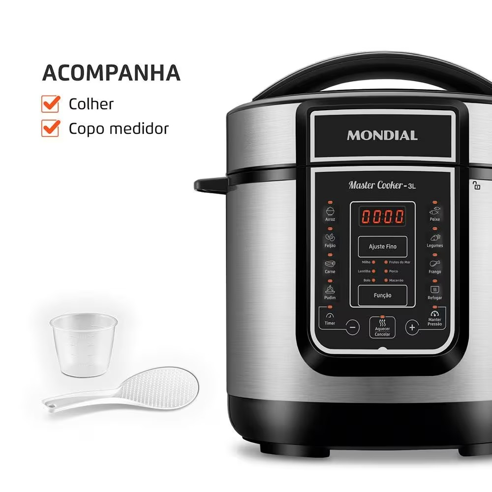 Panela Elétrica de Pressão Mondial Digital Master Cooker PE 40 3L Preta/Inox - Alta Performance