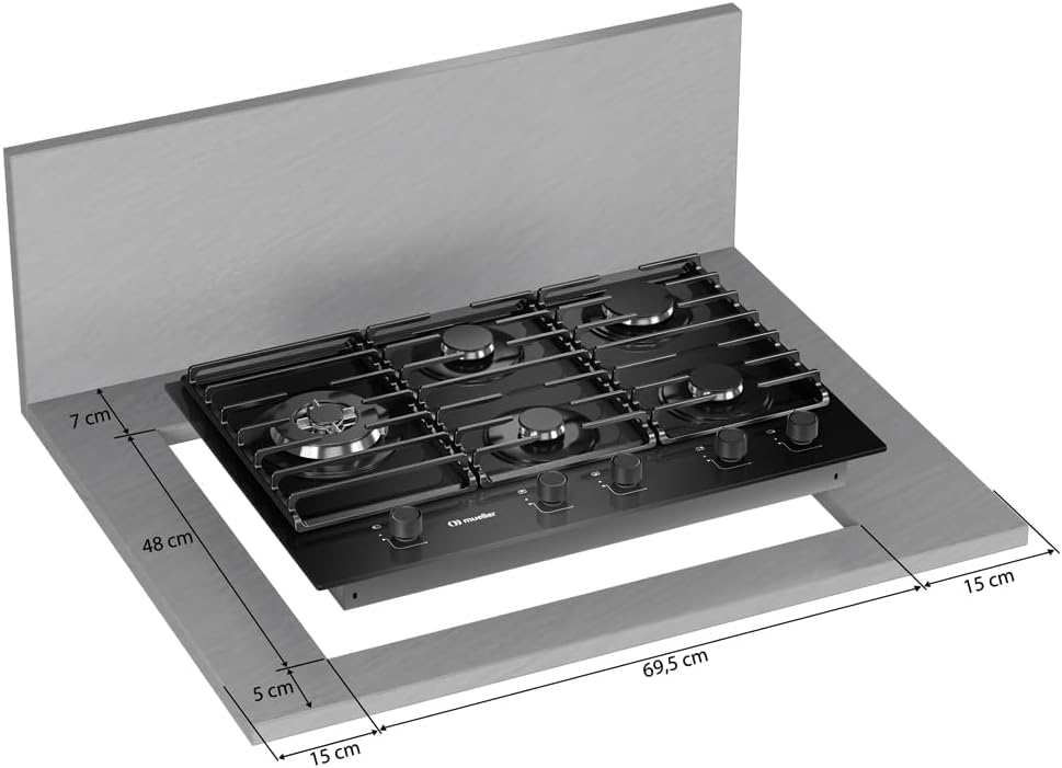 Cooktop Mueller 5 Bocas 77cm com Grade Dupla MCG5BM Bivolt - Elegante