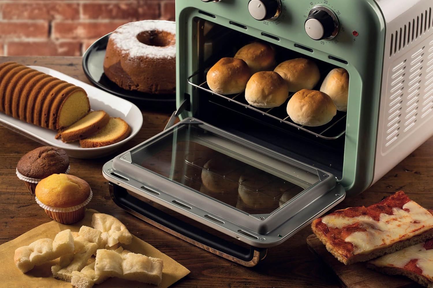 Ariete 4632 Fritadeira 2 em 1 Air Fryer e Forno Elétrico Vintage Verde Capacidade de 16 Litros 1400 Wats Porta Transparente - Moderno