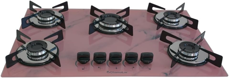 Cooktop Premium 5 bocas Ultra chama Marmorizado Rosa Chamalar Bivolt. - Exclusivo