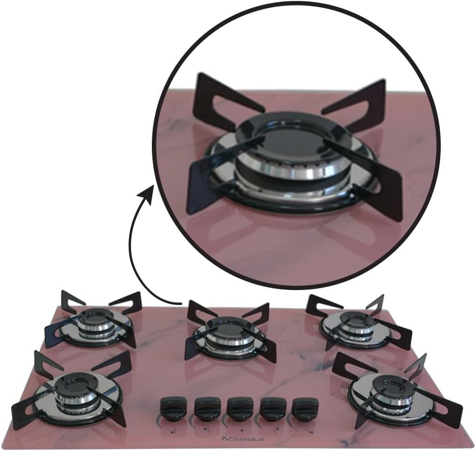 Cooktop Premium 5 bocas Ultra chama Marmorizado Rosa Chamalar Bivolt. - Exclusivo