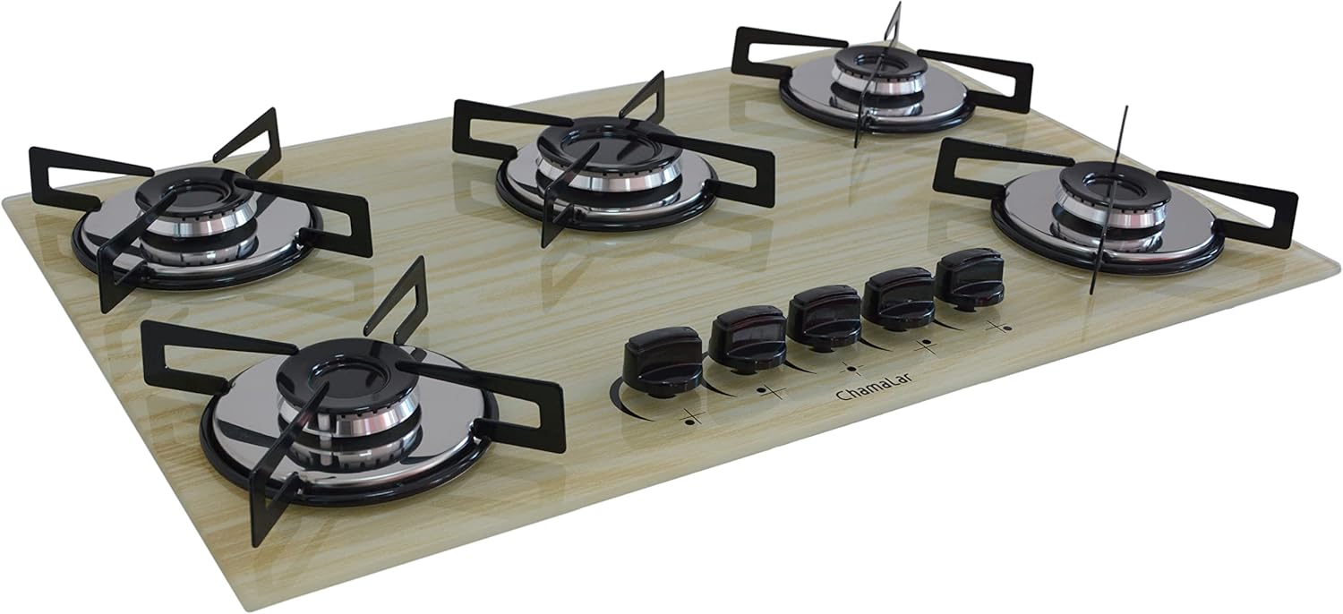 Cooktop Premium 5 Bocas Ultra Chama Amadeirado Claro Chamalar Bivolt - Moderno