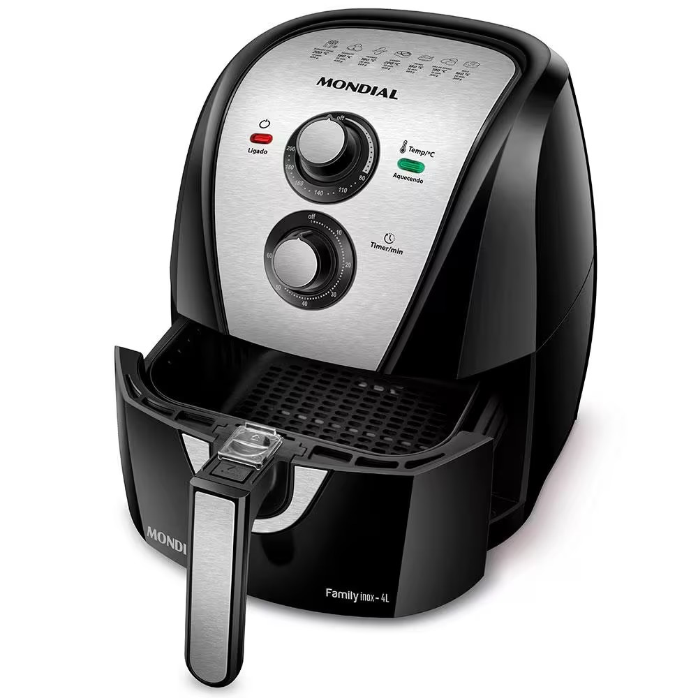 Fritadeira Elétrica Sem Óleo Air Fryer Mondial AFN40BI Family Inox 4L Preta/Inox - Eficiente