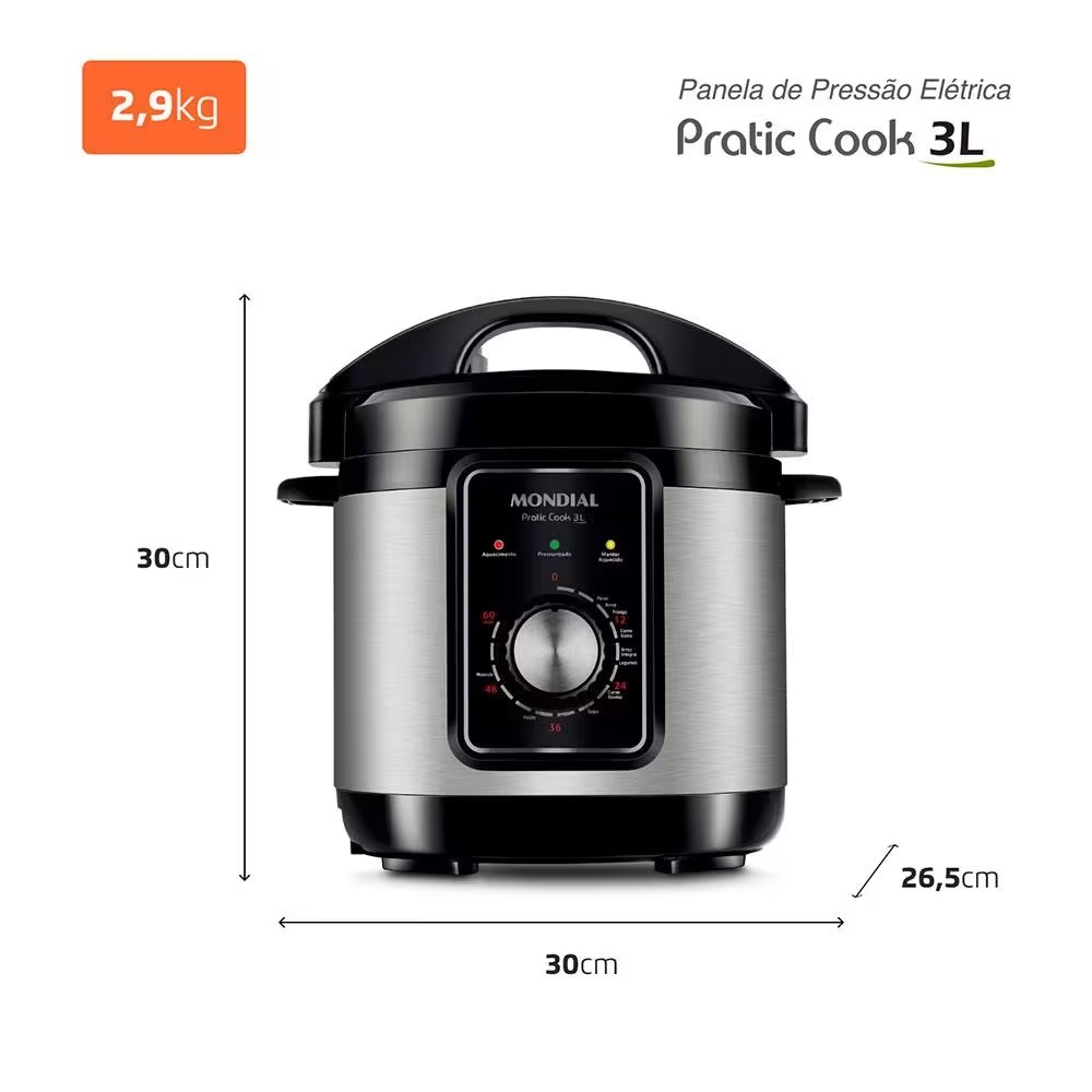 Panela Elétrica de Pressão Mondial PE 47 Pratic Cook 3L Inox - Alta Performance