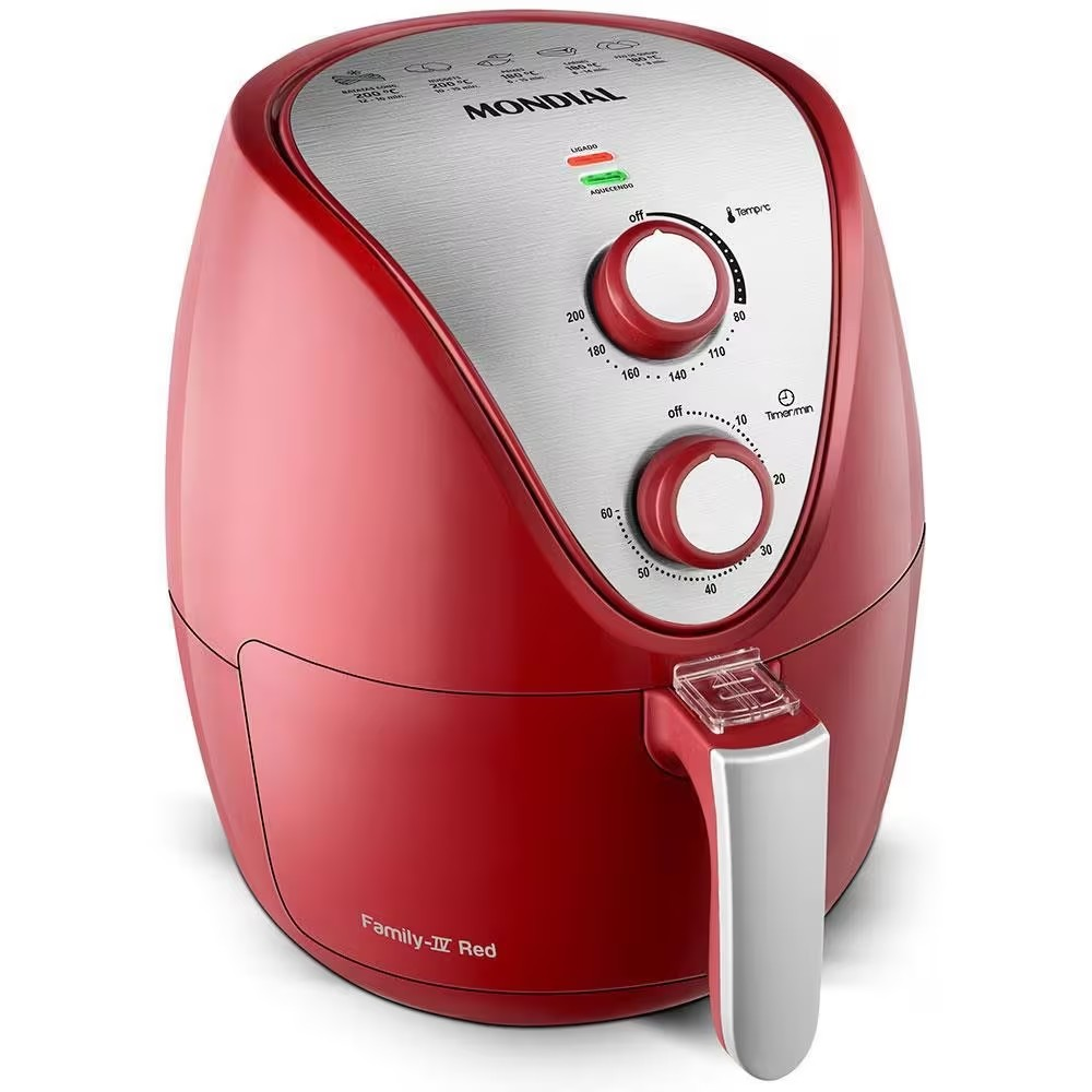 Fritadeira Elétrica Sem Óleo Air Fryer Mondial AF 32 RI 3 5L Vermelha/Inox - Alta Performance
