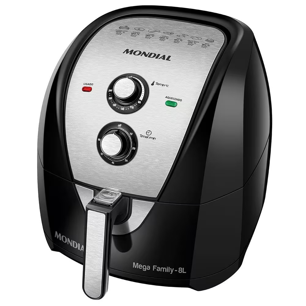 Fritadeira Elétrica Sem Óleo Air Fryer Mondial Mega Family AFN 80 BI 8L – Preta/Inox - Elegante