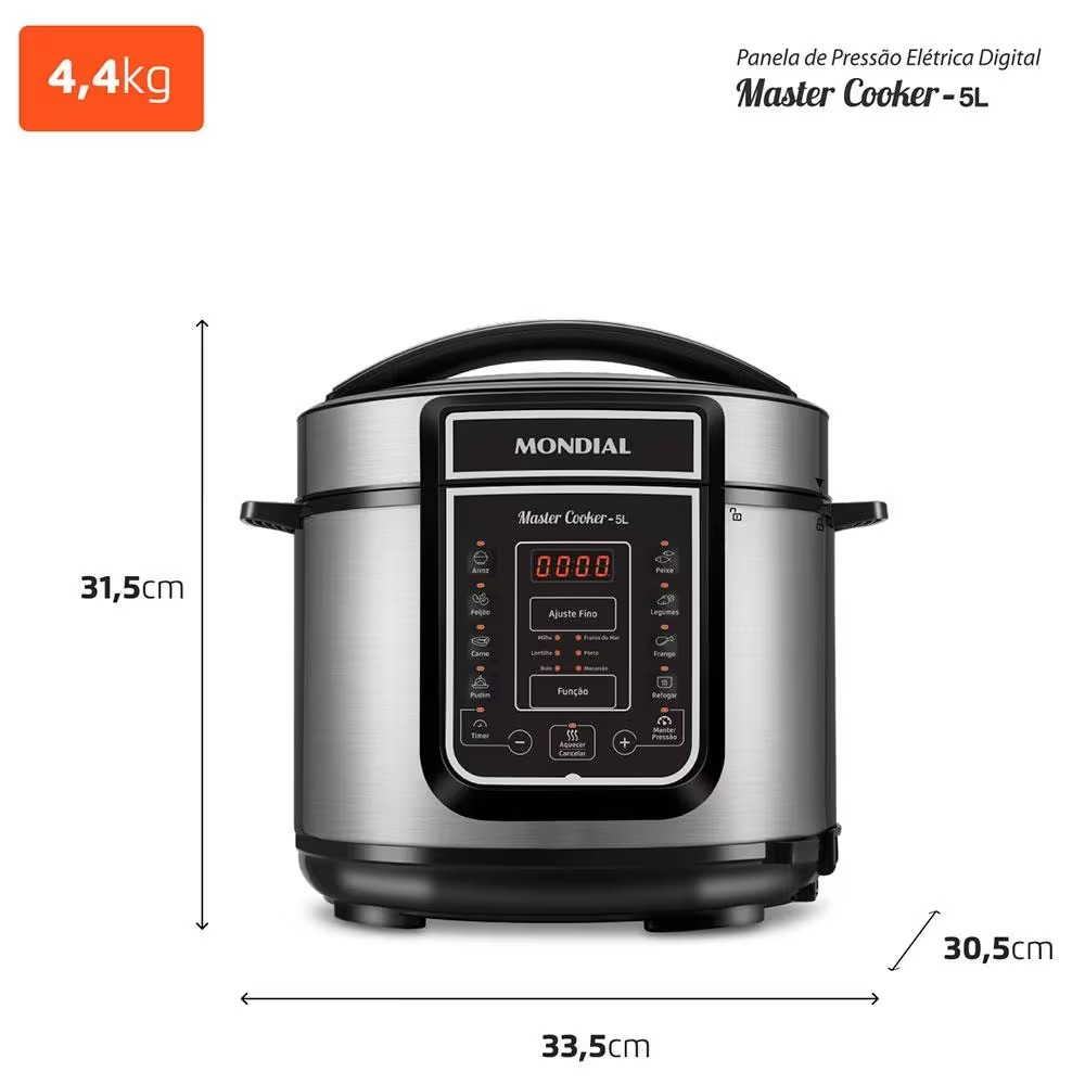 Panela Elétrica de Pressão Mondial Digital Master Cooker PE 38 5L Preta - Eficiente
