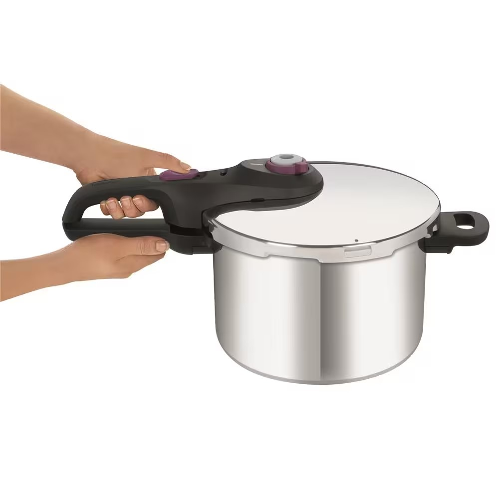 Panela de Pressão com Cesta 6L Rochedo em Aço Inox com Fundo Triplo Fechamento Externo 5 Sistemas de Segurança e Cesto de Vapor - Exclusivo