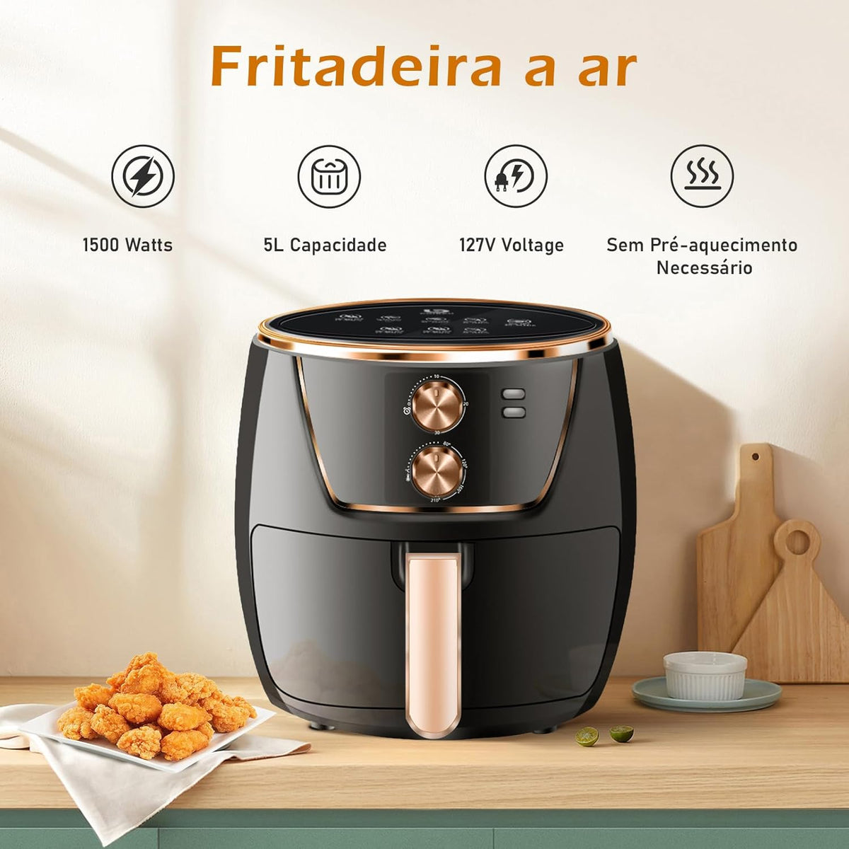 Air Fryer Fritadeira Sem Óleo Air Fryer 5L 1500W WKK 002 - Versátil