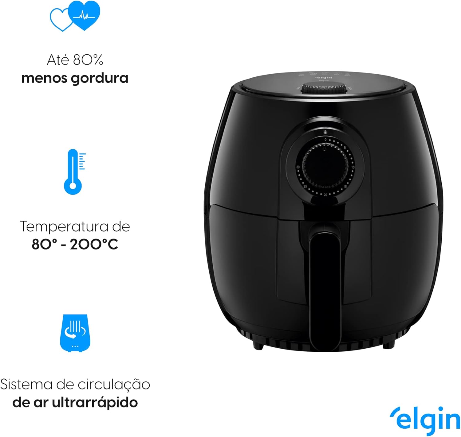 Fritadeira Elétrica Quick Fryer Elgin 4 Litros Preta com cesta removível Airfryer - Elegante