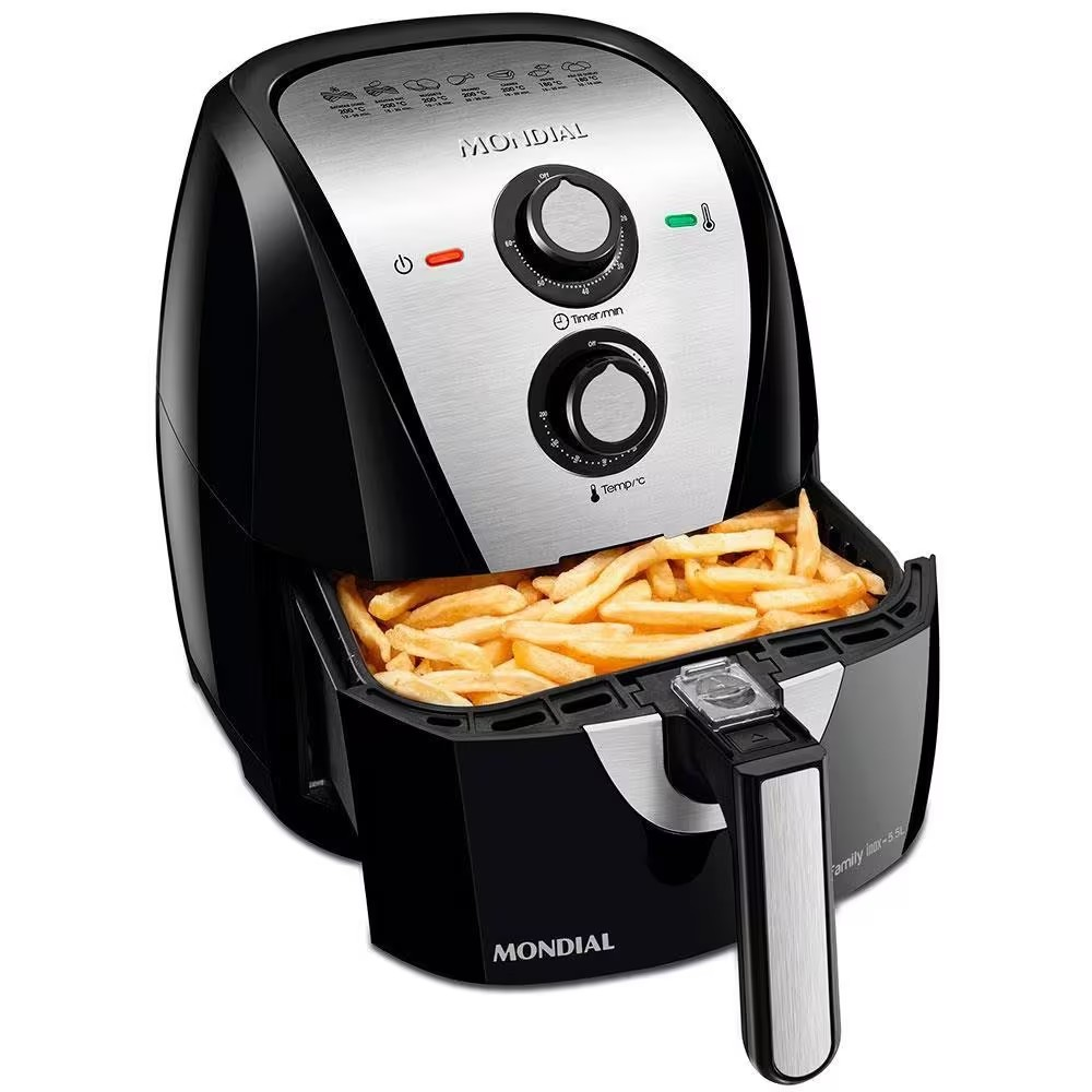 Fritadeira Elétrica Sem Óleo Air Fryer Mondial Grand Family AF 55I 5 5L – Preta/Inox - Elegante