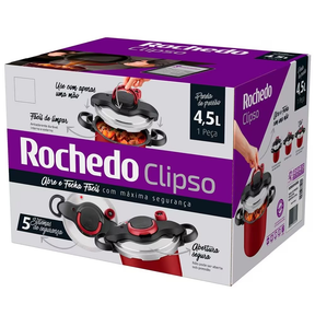 Panela de Pressão 4 5 L Rochedo Clipso Fechamento Externo em Alumínio com Revestimento Antiaderente e 5 Sistemas de Segurança Vermelha - Versátil