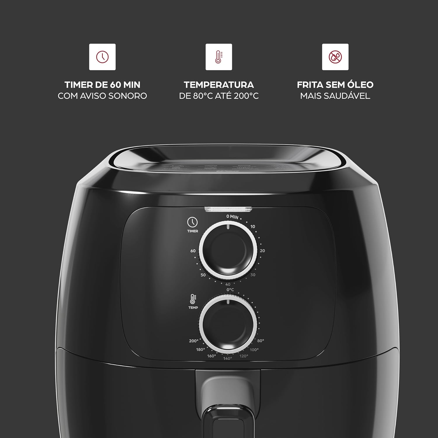 WAP Fritadeira Elétrica Air Fryer FAMILY WAFF2 P 4 Litros Preto Revestimento Antiaderente 1500W - Premium