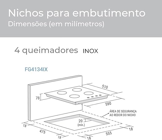 Suggar Cooktop a gás 4 bocas mesa em aço inox tripla chama lateral bivolt FG4134IX - Elegante