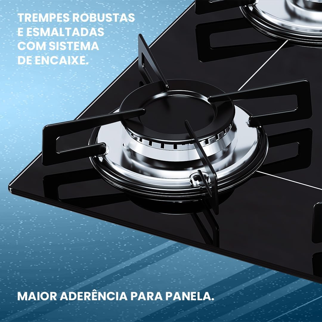 Cooktop 4 bocas Chamalux ultra chama Bivolt Trempe de Chapa Preto - Elegante