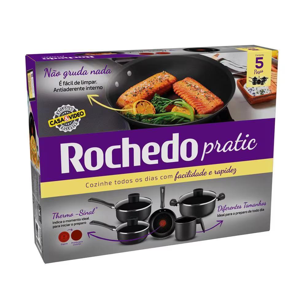 Conjunto 5 Peças Antiaderente Pratic Rochedo Cinza - Premium