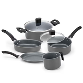 Conjunto de Panelas 5 Peças Alegrete Basic em Alumínio com Revestimento Antiaderente e Tampa de Vidro com Saída de Vapor Cinza - Elegante