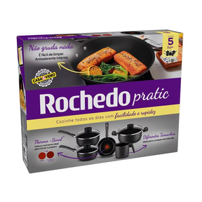 Conjunto 5 Peças Antiaderente Pratic Rochedo Cinza - Premium