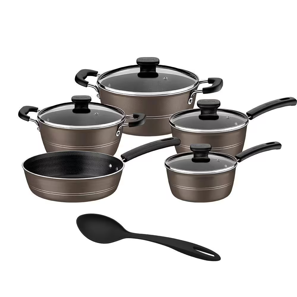 Jogo de Panelas Tramontina Sicília Alumínio Antiaderente Avelã 5 Peças + Colher - Moderno