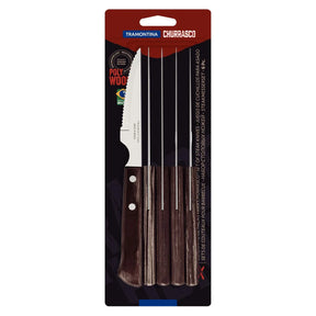 Conjunto de Facas para Churrasco Tramontina com Lâminas em Aço Inox e Cabos de Madeira Tratada Polywood Castanho 6 Peças - Completo