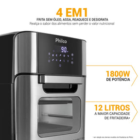 Fritadeira Elétrica Sem Óleo Air Fry Philco Oven PFR2200P 12L - Versátil